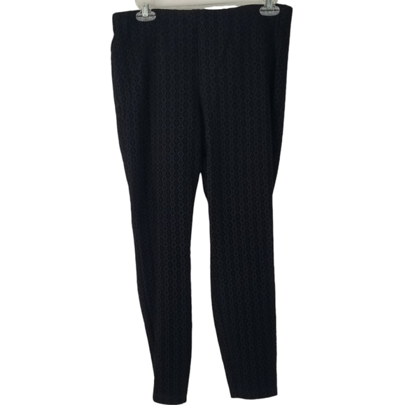Nanette Lepore Black Velvet Textured Leggings Size M Geometric Print - Picture 1 of 10